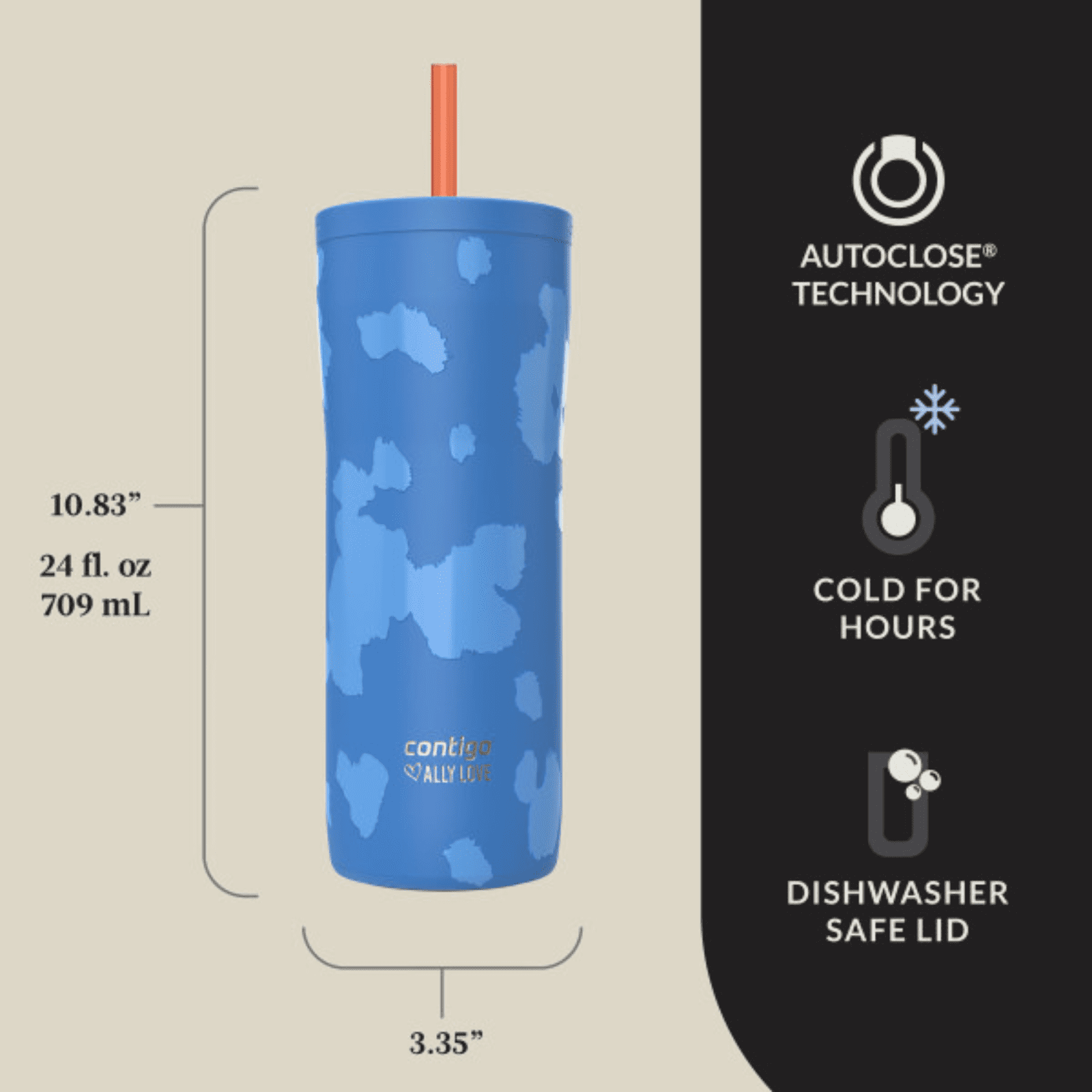Contigo x Ally Love Streeterville 2.0 Stainless Steel Tumbler with Straw, 24 oz, Stellar Jay Edition-6LI2