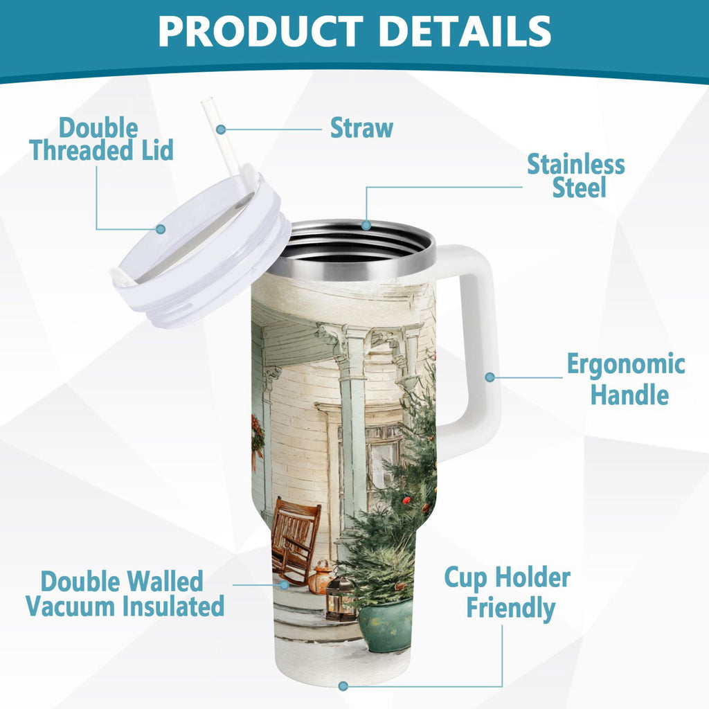 30 oz Insulated Stainless Steel Tumbler Double Wall Stainless Steel Tumbler with 2-Way Drinking Charming Christmas Doorway Edition-0VYX