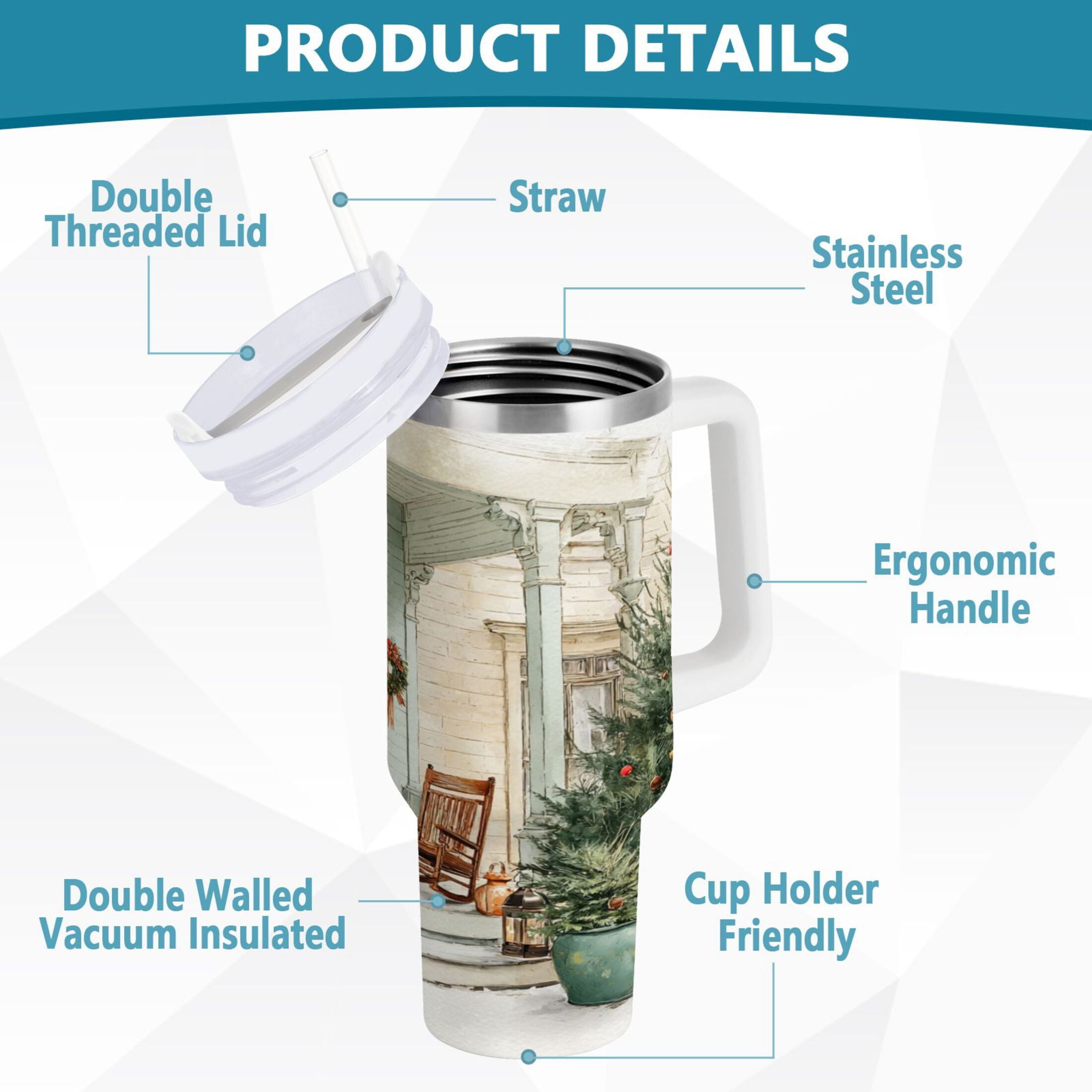 30 oz Insulated Stainless Steel Tumbler Double Wall Stainless Steel Tumbler with 2-Way Drinking Charming Christmas Doorway Edition-0VYX