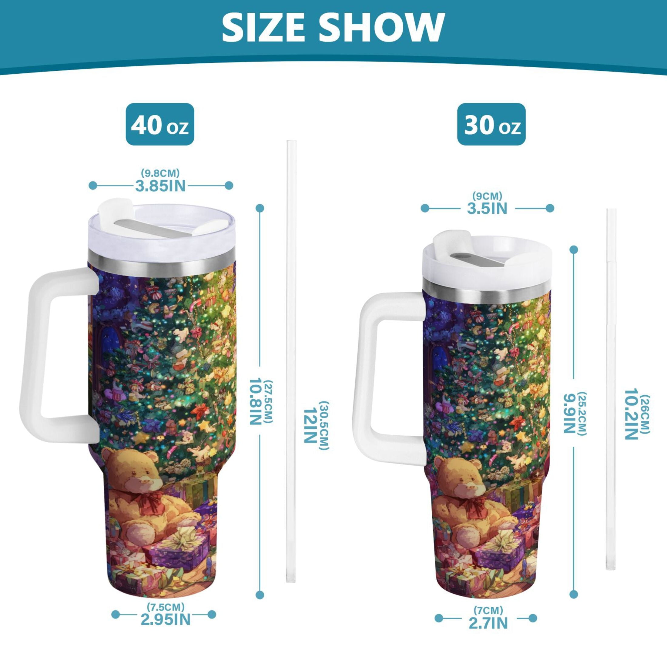 40 oz Insulated Stainless Steel Tumbler Double Wall Stainless Steel Tumbler with 2-Way Drinking Festive Christmas Scene Edition-76KK