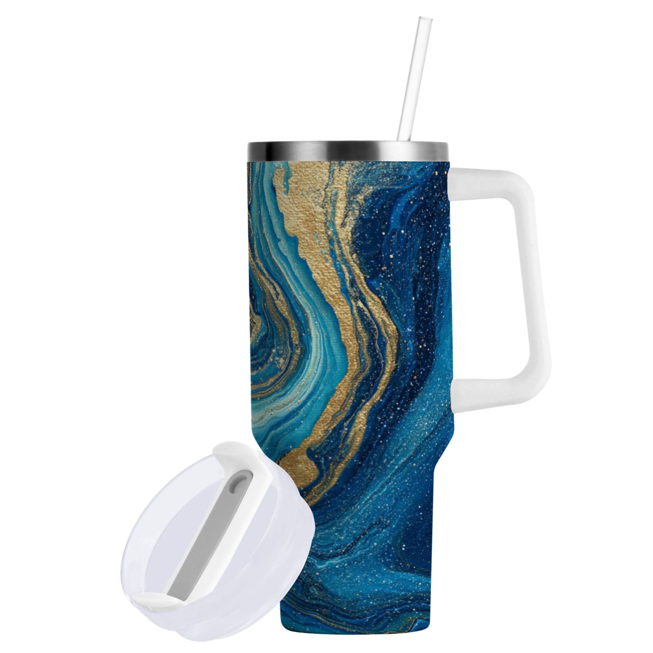 30 oz Insulated Stainless Steel Tumbler Double Wall Stainless Steel Tumbler with 2-Way Drinking Blue and Gold Ocean Edition-5REI
