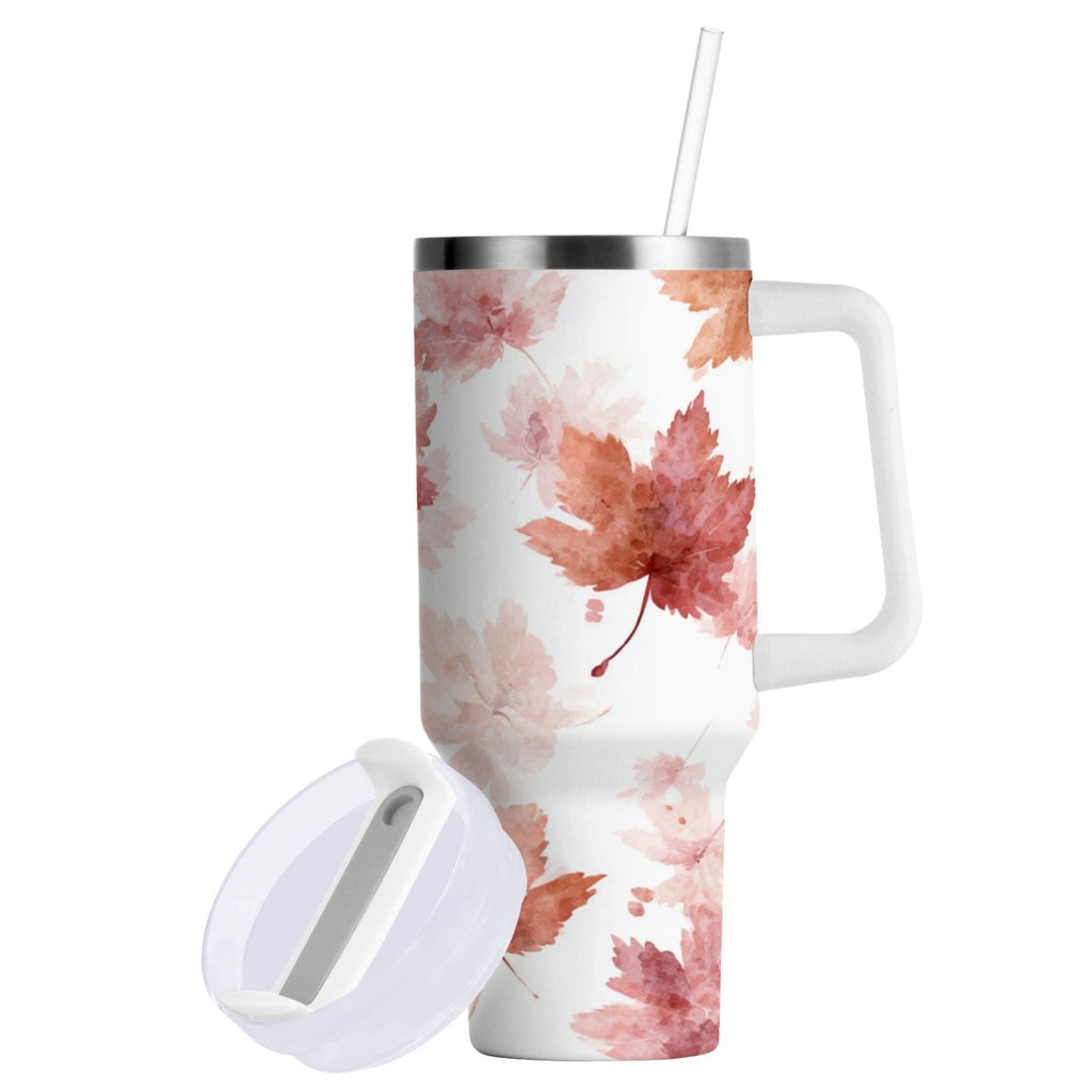 30 oz Insulated Stainless Steel Tumbler Double Wall Stainless Steel Tumbler with 2-Way Drinking Watercolor Pink Maple Leaves Edition-EWW1
