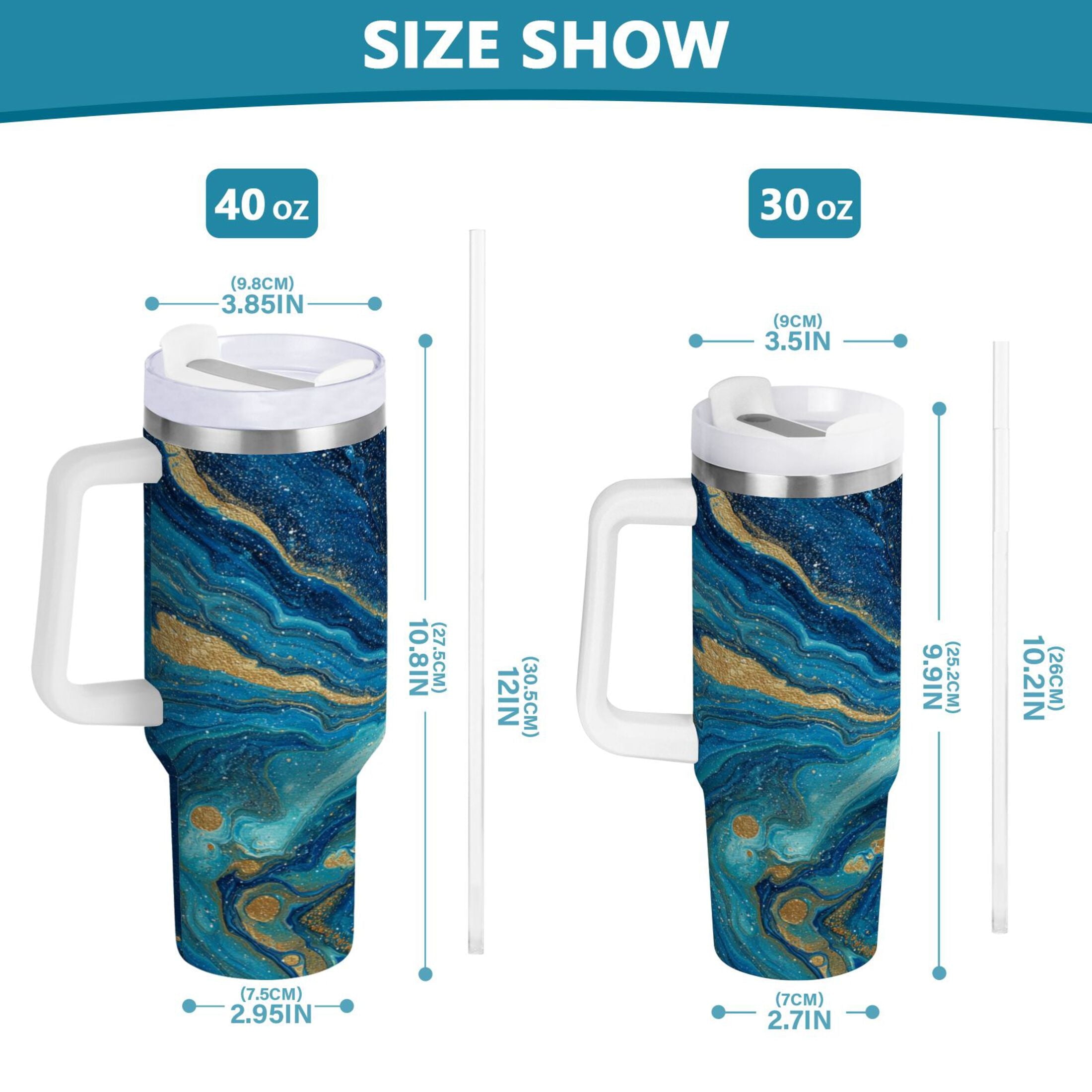 30 oz Insulated Stainless Steel Tumbler Double Wall Stainless Steel Tumbler with 2-Way Drinking Blue and Gold Ocean Edition-5REI