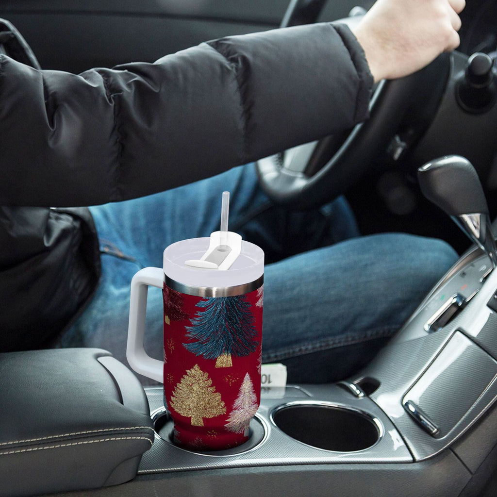 30 oz Insulated Stainless Steel Tumbler Double Wall Stainless Steel Tumbler with 2-Way Drinking Stylized Christmas Trees Edition-KLGQ
