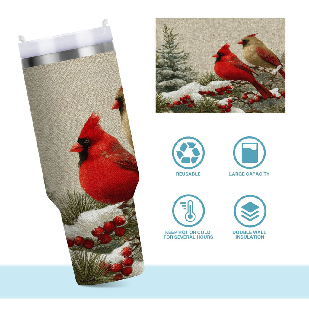 30 oz Insulated Stainless Steel Tumbler Double Wall Stainless Steel Tumbler with 2-Way Drinking Bird and Snow-covered Trees Edition-R8E6