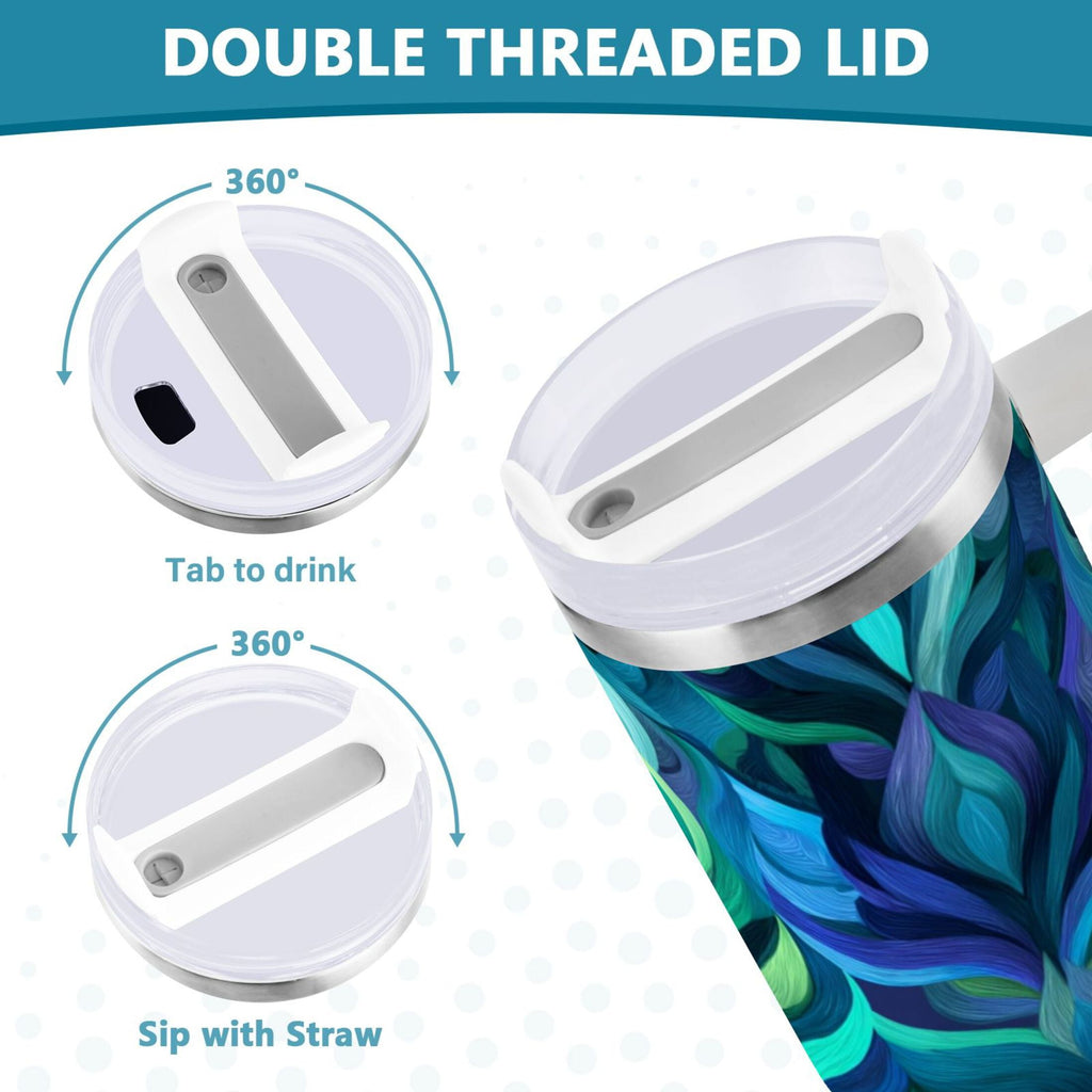 40 oz Insulated Stainless Steel Tumbler Double Wall Stainless Steel Tumbler with 2-Way Drinking Elegant Blue Abstract Shapes Edition-7654