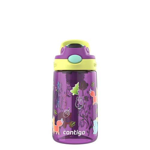 (4 pack) Contigo Kids Water Bottle with Redesigned AUTOSPOUT Straw, 14 oz, Grape Forest Haven Edition-FC53