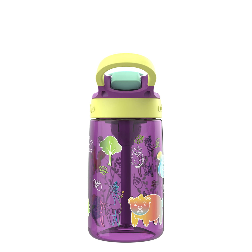 (4 pack) Contigo Kids Water Bottle with Redesigned AUTOSPOUT Straw, 14 oz, Grape Forest Haven Edition-FC53