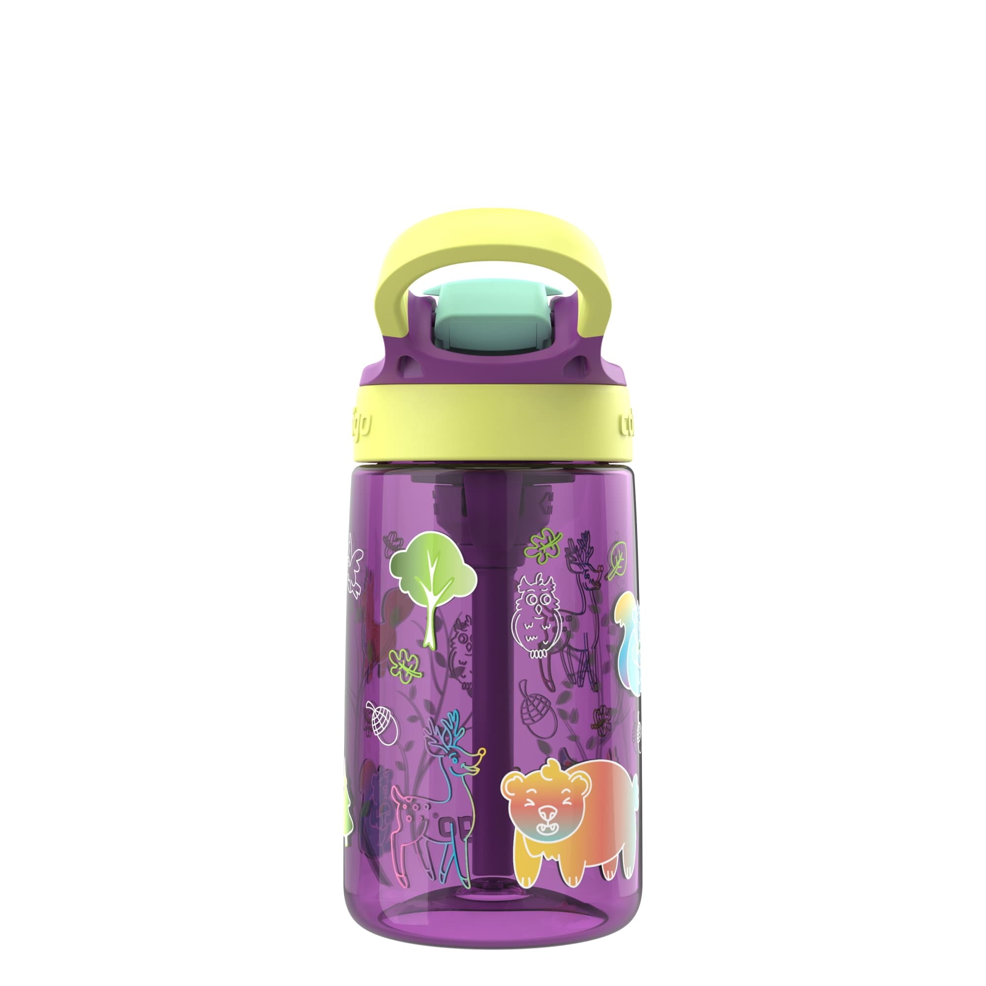 (4 pack) Contigo Kids Water Bottle with Redesigned AUTOSPOUT Straw, 14 oz, Grape Forest Haven Edition-FC53