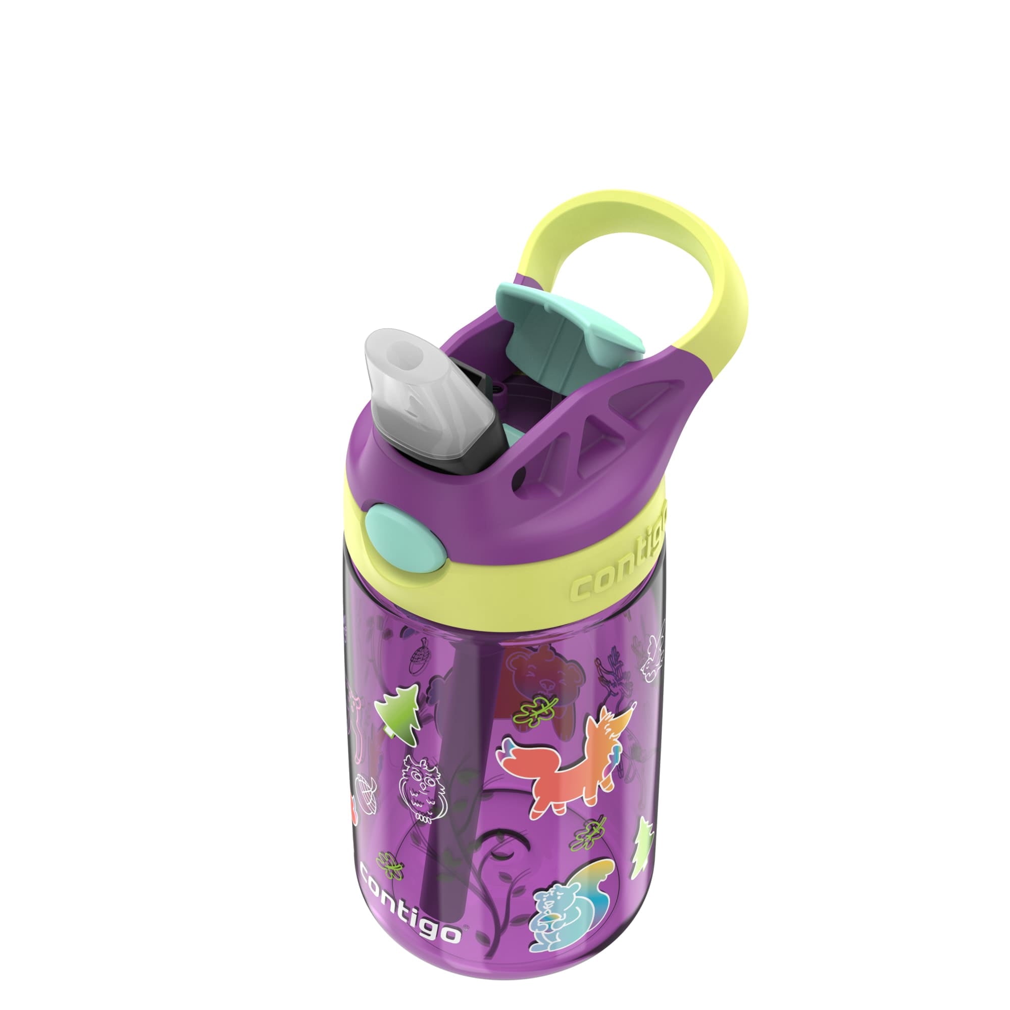 (4 pack) Contigo Kids Water Bottle with Redesigned AUTOSPOUT Straw, 14 oz, Grape Forest Haven Edition-FC53