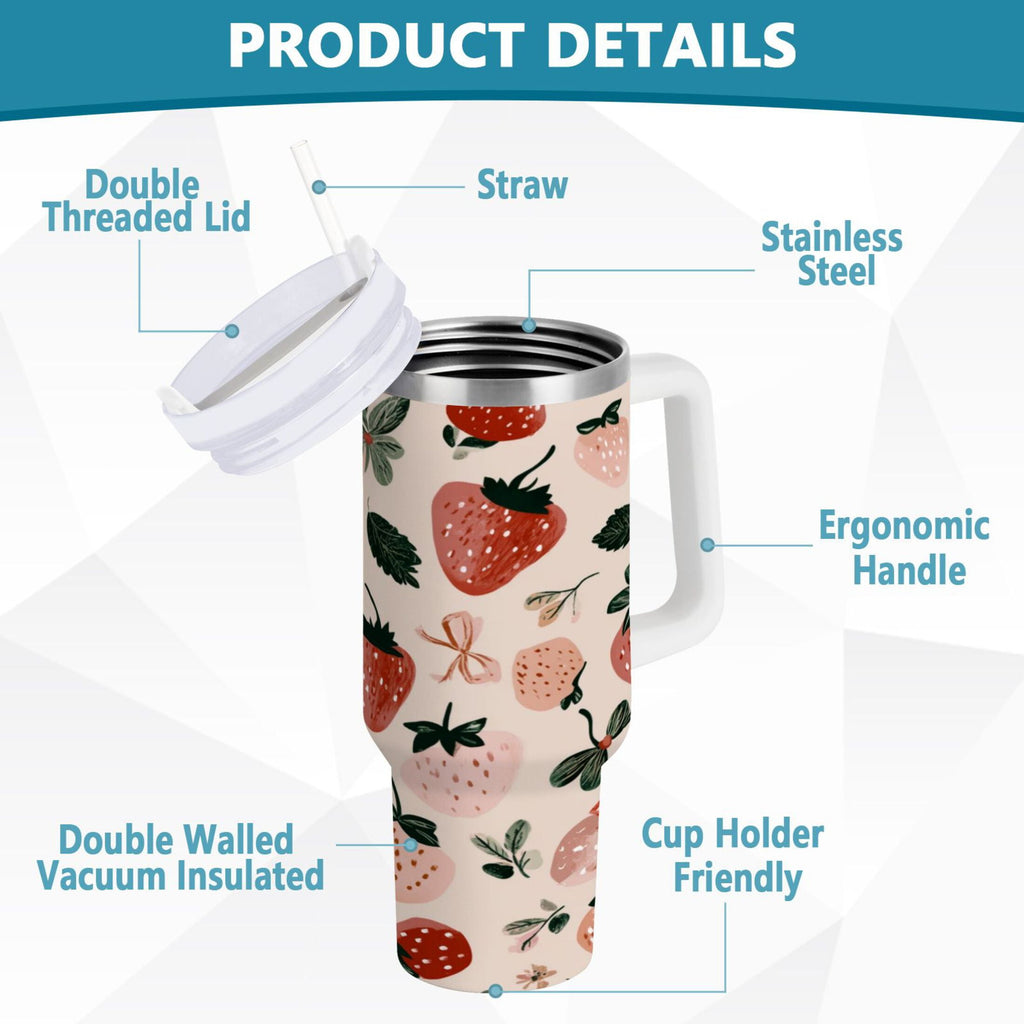 30 oz Insulated Stainless Steel Tumbler Double Wall Stainless Steel Tumbler with 2-Way Drinking Cute Pinks Strawberries Edition-CQ1G