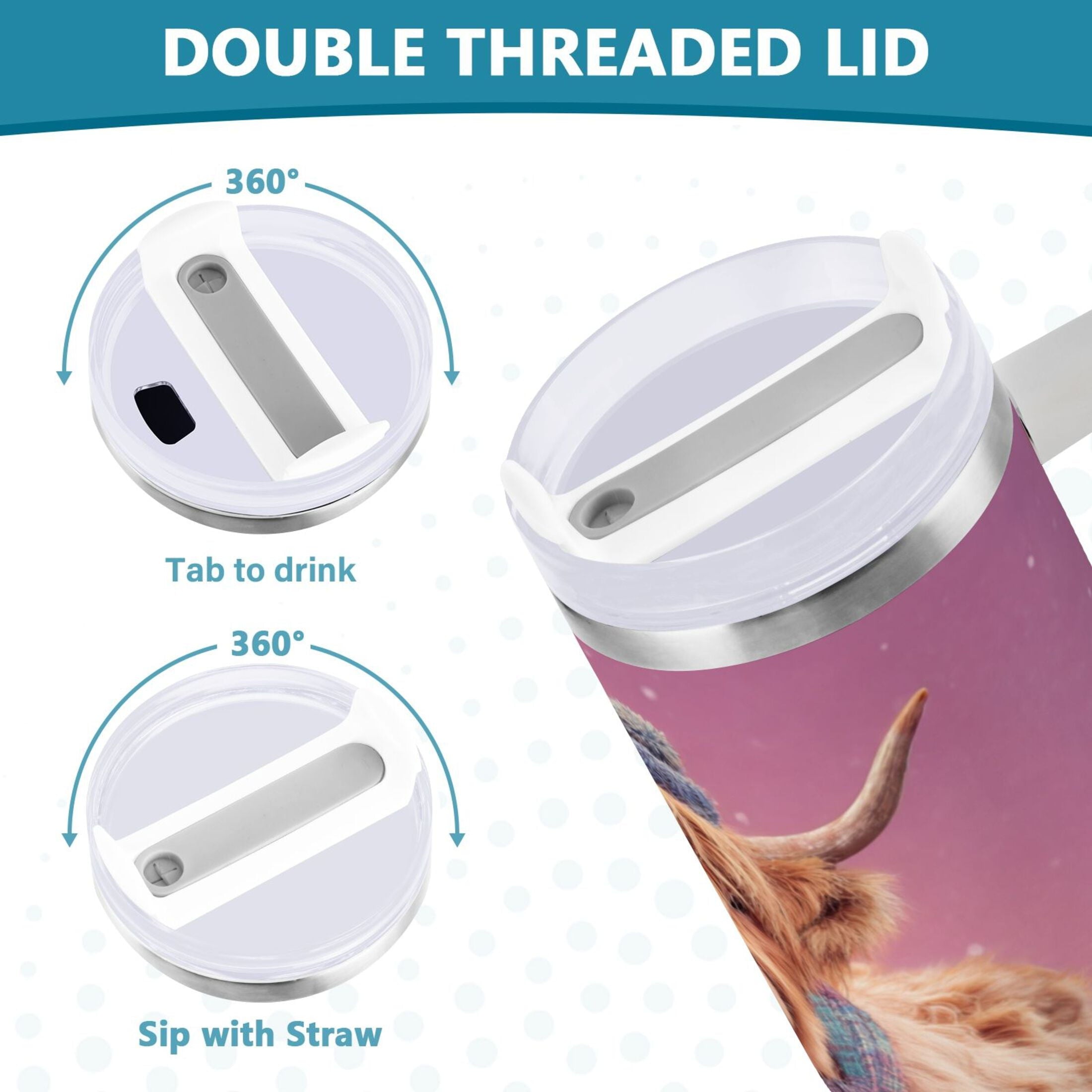 30 oz Insulated Stainless Steel Tumbler Double Wall Stainless Steel Tumbler with 2-Way Drinking Cow Wearing Christmas Edition-I5YN