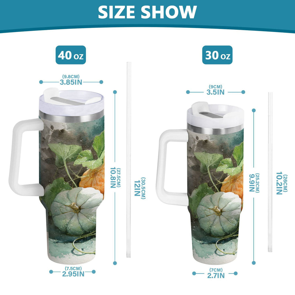 40 oz Insulated Stainless Steel Tumbler Double Wall Stainless Steel Tumbler with 2-Way Drinking Orange and White Pumpkins Edition-DL5E