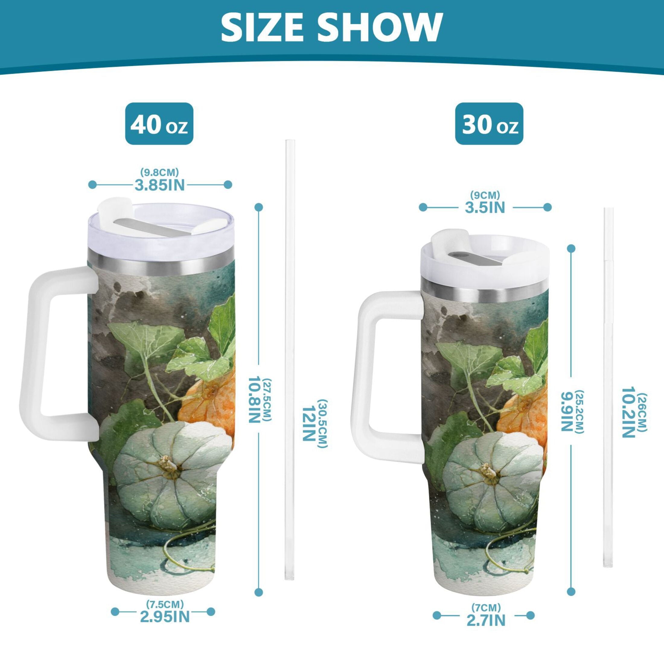 40 oz Insulated Stainless Steel Tumbler Double Wall Stainless Steel Tumbler with 2-Way Drinking Orange and White Pumpkins Edition-DL5E