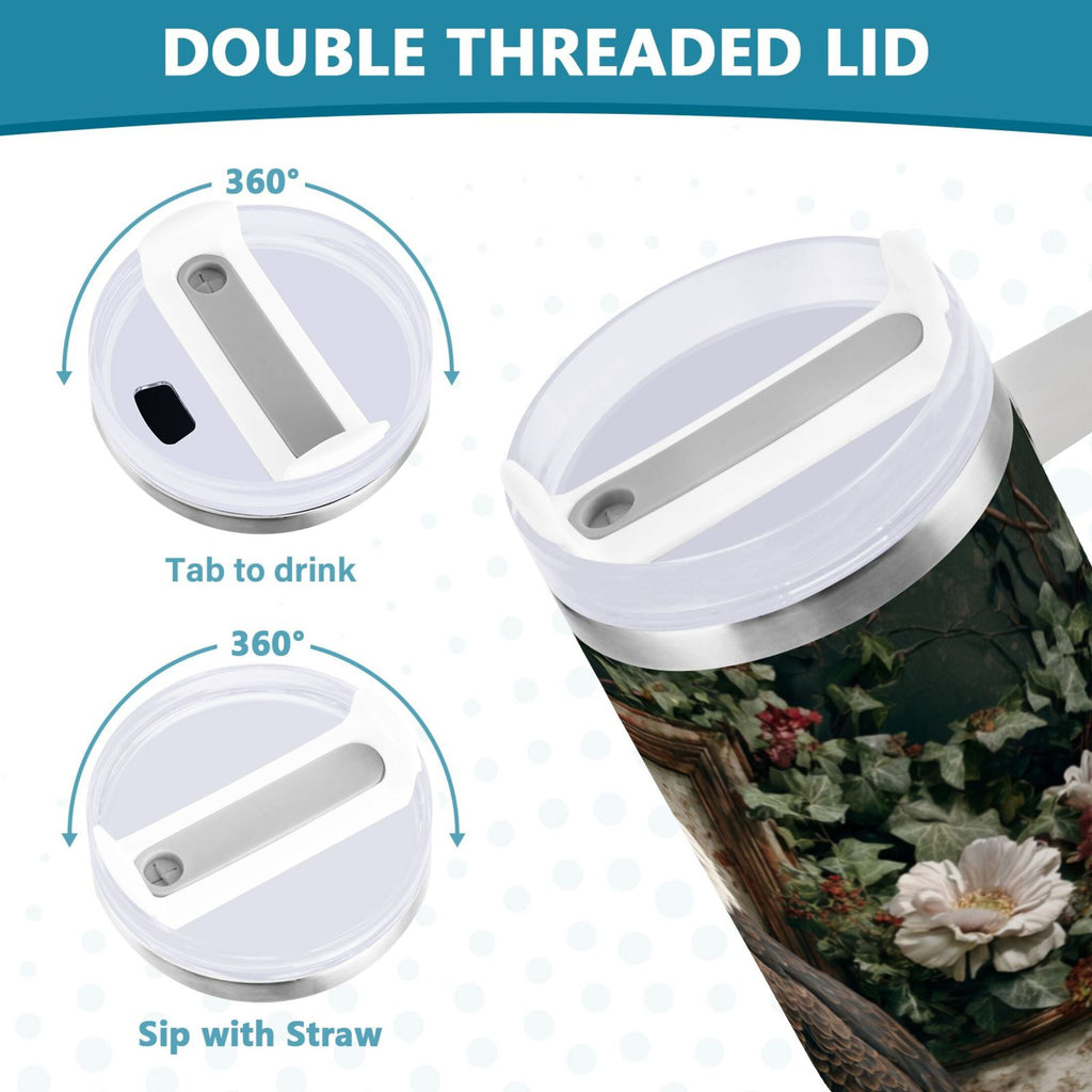 30 oz Insulated Stainless Steel Tumbler Double Wall Stainless Steel Tumbler with 2-Way Drinking Wreath and Bald Eagle Edition-S4FC