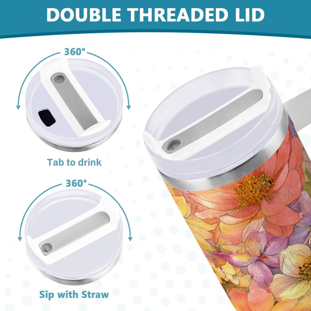 30 oz Insulated Stainless Steel Tumbler Double Wall Stainless Steel Tumbler with 2-Way Drinking Summer Blossoms Edition-4L4X
