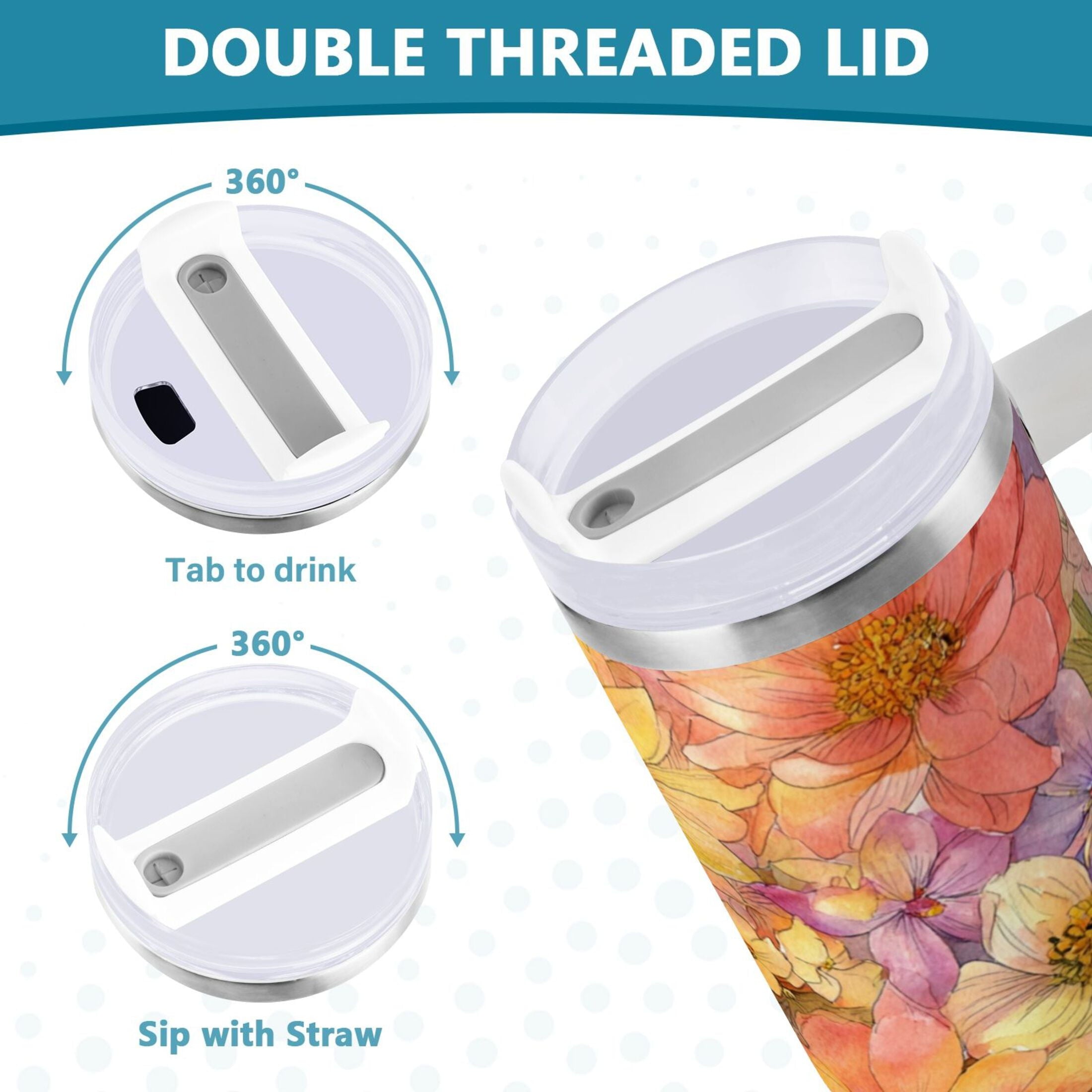 30 oz Insulated Stainless Steel Tumbler Double Wall Stainless Steel Tumbler with 2-Way Drinking Summer Blossoms Edition-4L4X