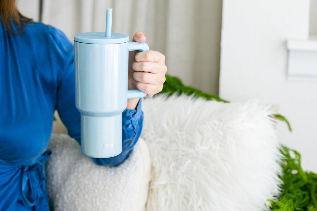 Simple Modern 30 fl oz Insulated Stainless Steel Trek Tumbler with Straw Lid | Seaglass Sage and Cream Checkmate Edition-16A6