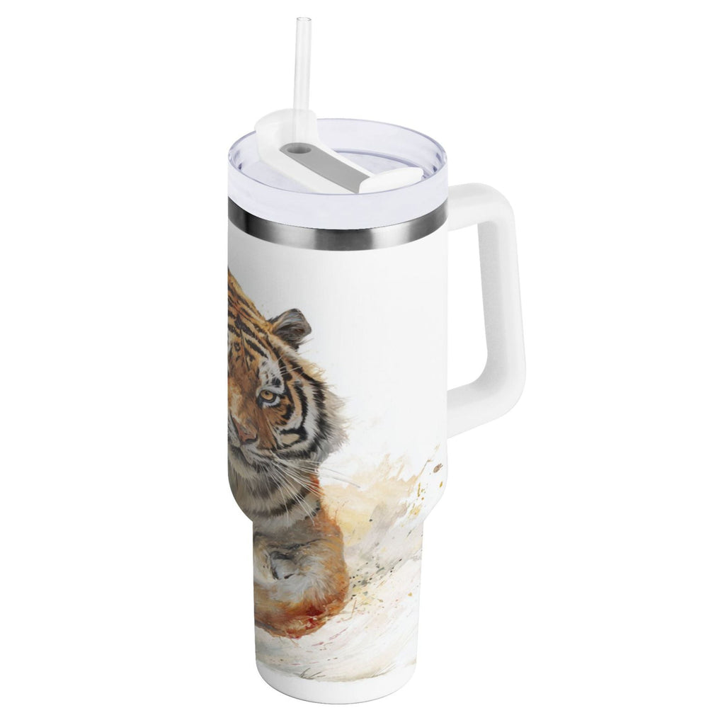 30 oz Insulated Stainless Steel Tumbler Double Wall Stainless Steel Tumbler with 2-Way Drinking Tiger in Action Edition-3S2N