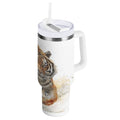 30 oz Insulated Stainless Steel Tumbler Double Wall Stainless Steel Tumbler with 2-Way Drinking Tiger in Action Edition-3S2N