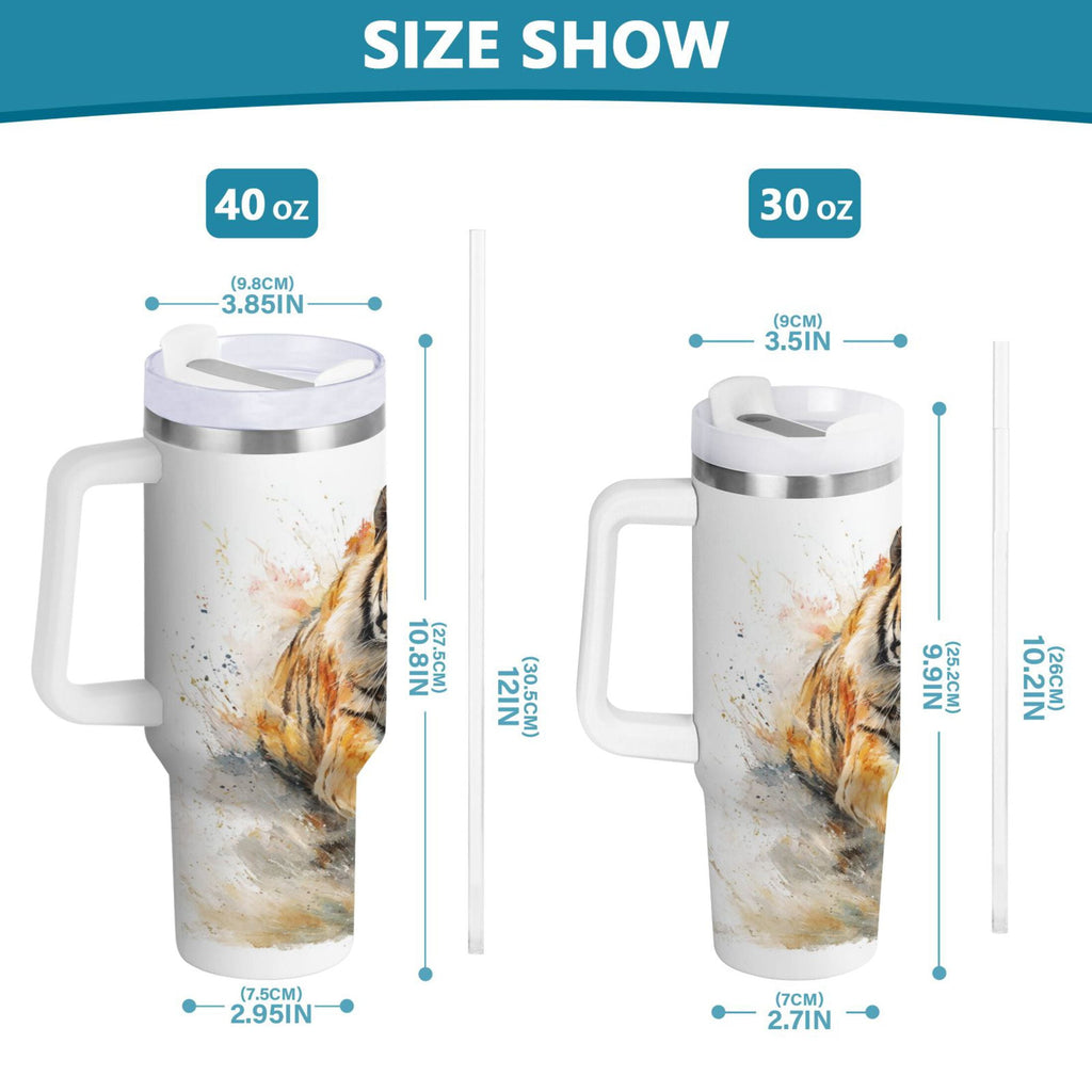 30 oz Insulated Stainless Steel Tumbler Double Wall Stainless Steel Tumbler with 2-Way Drinking Tiger in Action Edition-3S2N