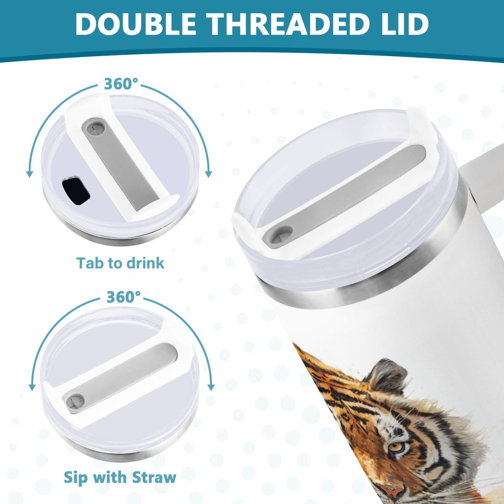 30 oz Insulated Stainless Steel Tumbler Double Wall Stainless Steel Tumbler with 2-Way Drinking Tiger in Action Edition-3S2N