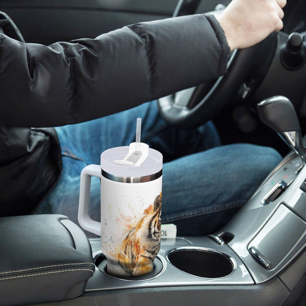 30 oz Insulated Stainless Steel Tumbler Double Wall Stainless Steel Tumbler with 2-Way Drinking Tiger in Action Edition-3S2N