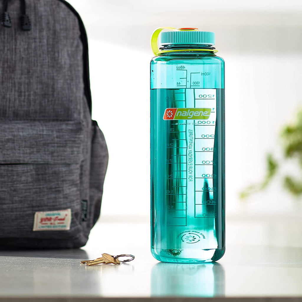 Nalgene Sustain Tritan BPA-Free Water Bottle Made with Material Derived from 50% Plastic Waste (using ISCC certified mass balance), 48 OZ, Wide Mouth, Blue Edition-ZS00