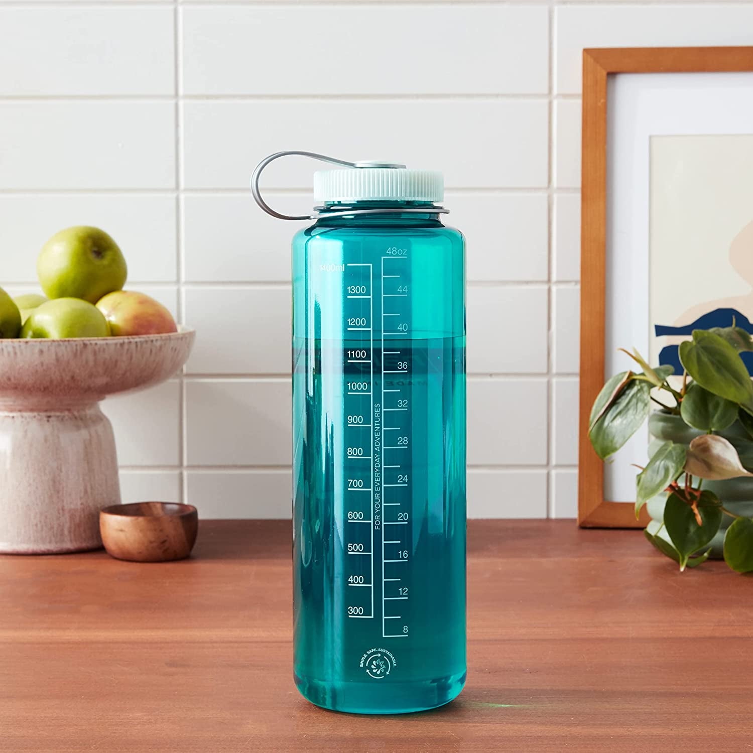 Nalgene Sustain Tritan BPA-Free Water Bottle Made with Material Derived from 50% Plastic Waste (using ISCC certified mass balance), 48 OZ, Wide Mouth, Blue Edition-ZS00