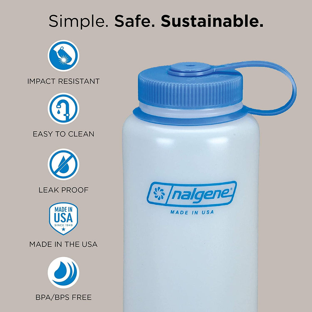 Nalgene Sustain Tritan BPA-Free Water Bottle Made with Material Derived from 50% Plastic Waste (using ISCC certified mass balance), 48 OZ, Wide Mouth, Blue Edition-ZS00