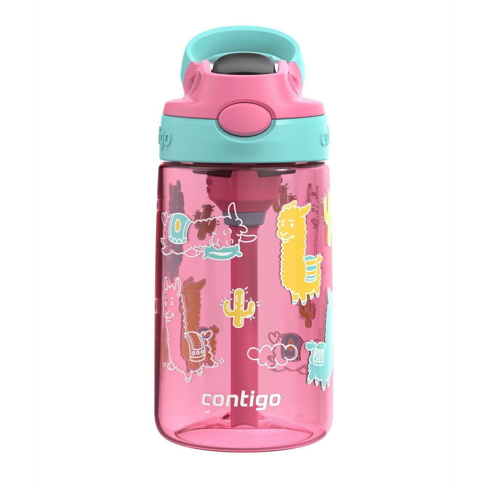 Contigo 14oz Kids' Water Bottle with Redesigned AutoSpout Straw Azalea Jade Vine with Llamas Edition-XWPV