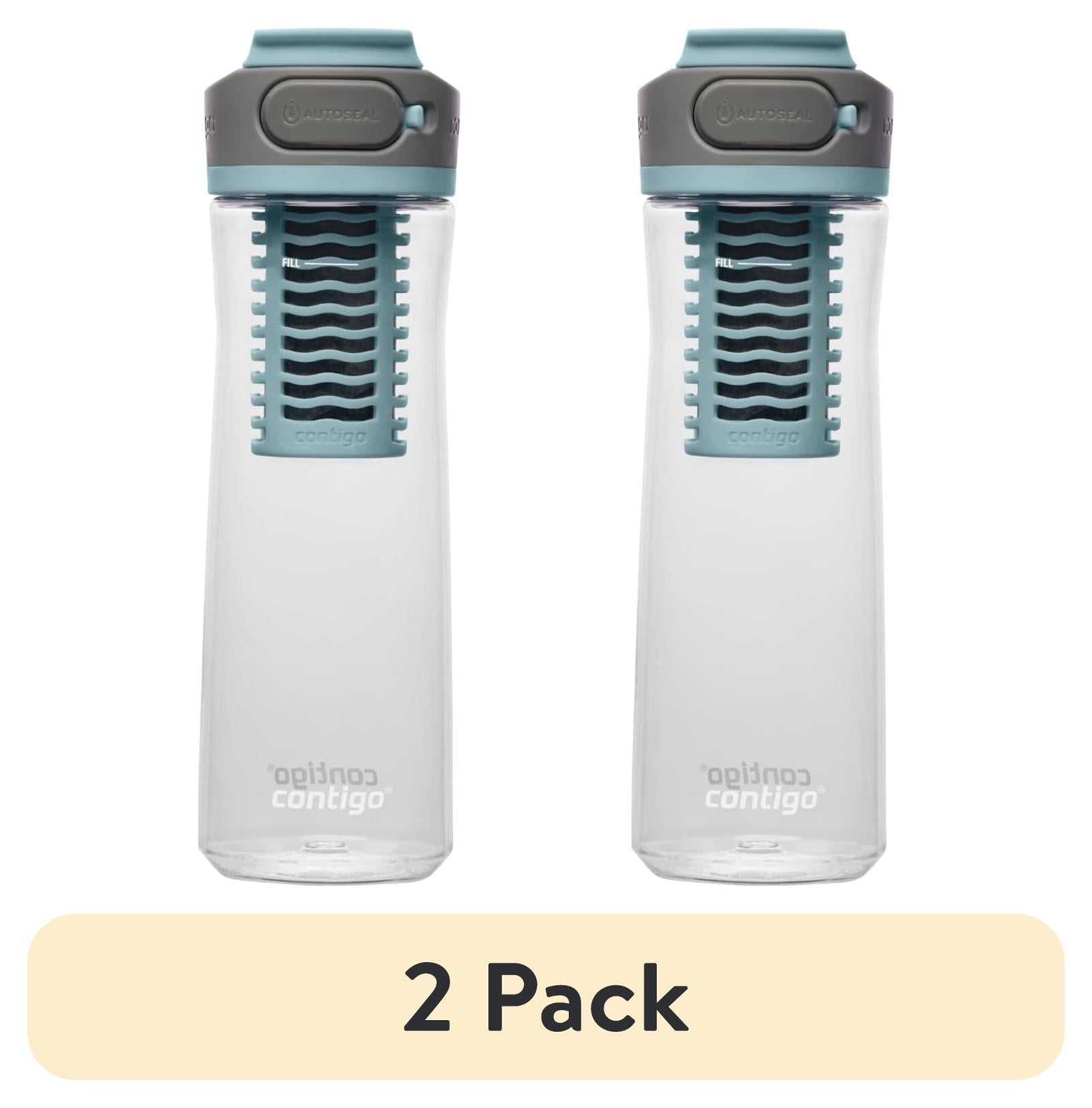 (2 pack) Contigo Clybourn Plastic FreeFlow Filter Water Bottle with AUTOSEAL Lid 24 oz., Salt, with Replacable Filter Edition-ZIFL