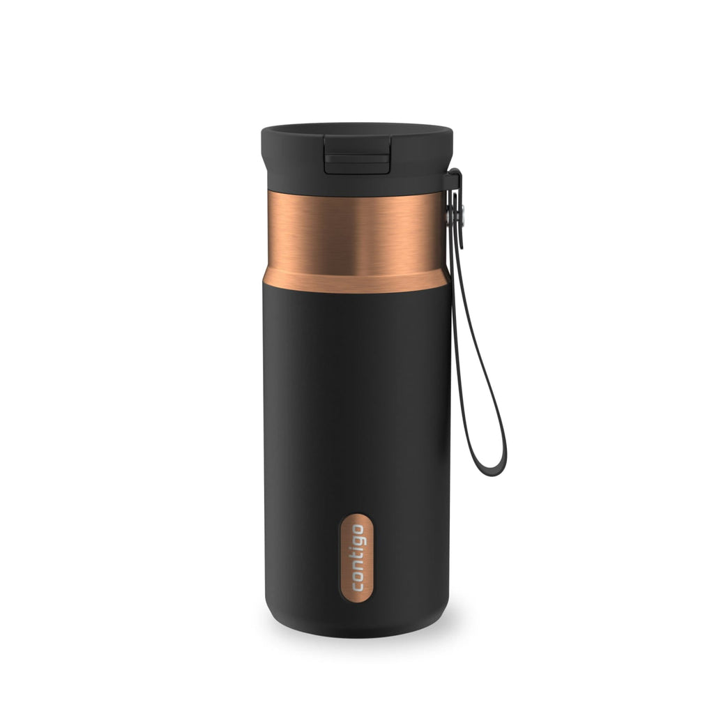 Contigo SnapSeal Leakproof Stainless Steel Reusable Water Bottle with Carrying Strap, Black/Bronze, 16 oz Edition-8P48