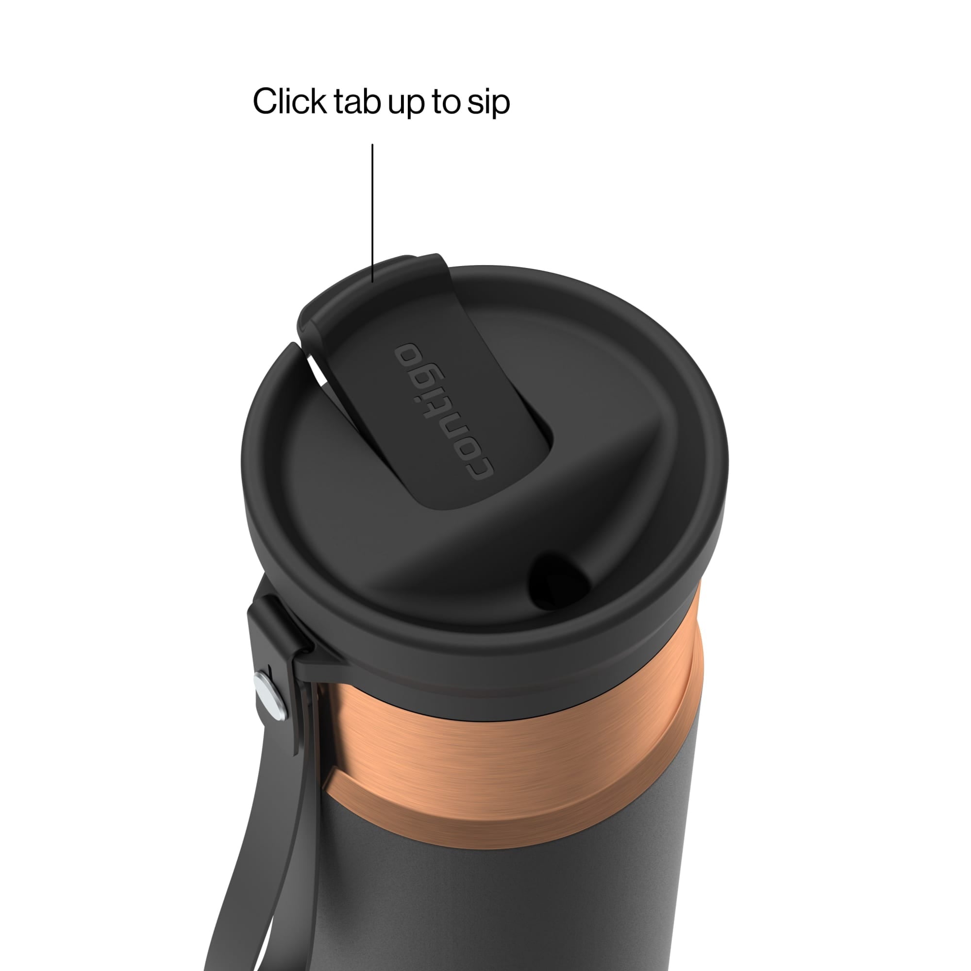 Contigo SnapSeal Leakproof Stainless Steel Reusable Water Bottle with Carrying Strap, Black/Bronze, 16 oz Edition-8P48