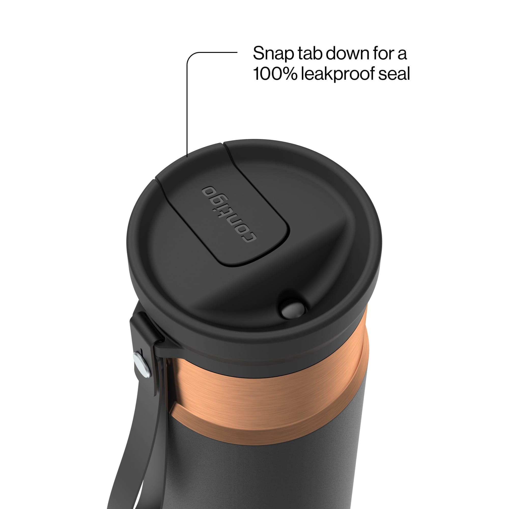 Contigo SnapSeal Leakproof Stainless Steel Reusable Water Bottle with Carrying Strap, Black/Bronze, 16 oz Edition-8P48