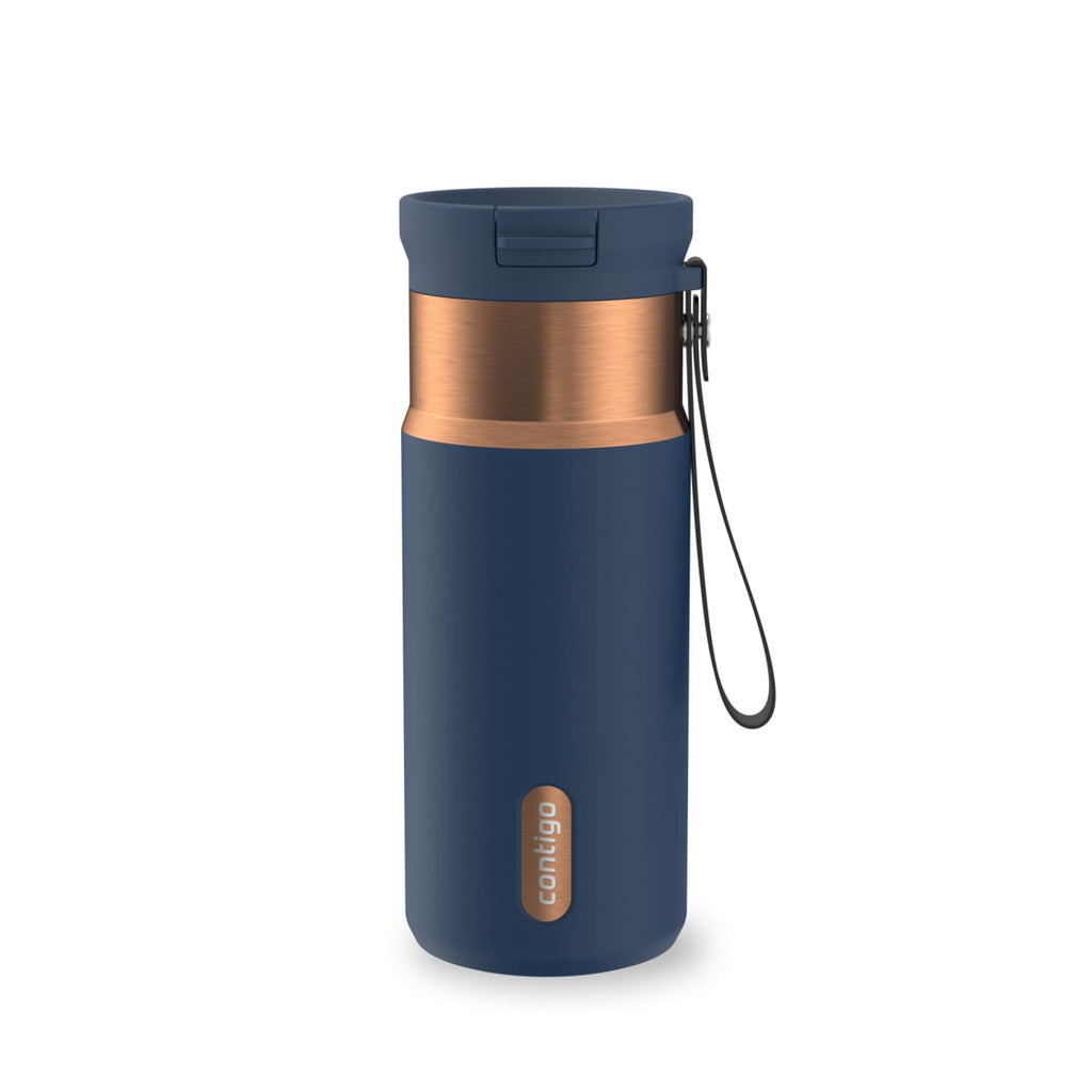 Contigo SnapSeal Leakproof Stainless Steel Reusable Water Bottle with Carrying Strap, Black/Bronze, 16 oz Edition-8P48