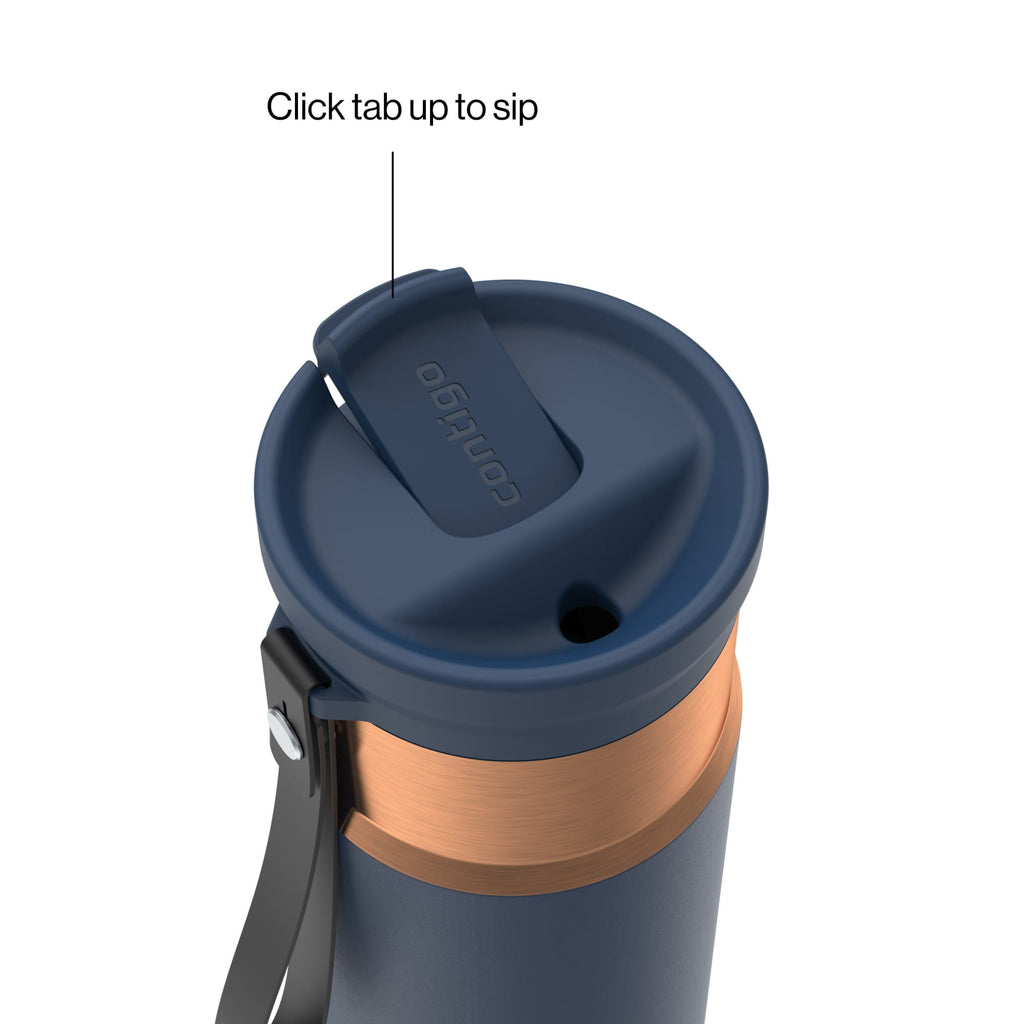 Contigo SnapSeal Leakproof Stainless Steel Reusable Water Bottle with Carrying Strap, Black/Bronze, 16 oz Edition-8P48