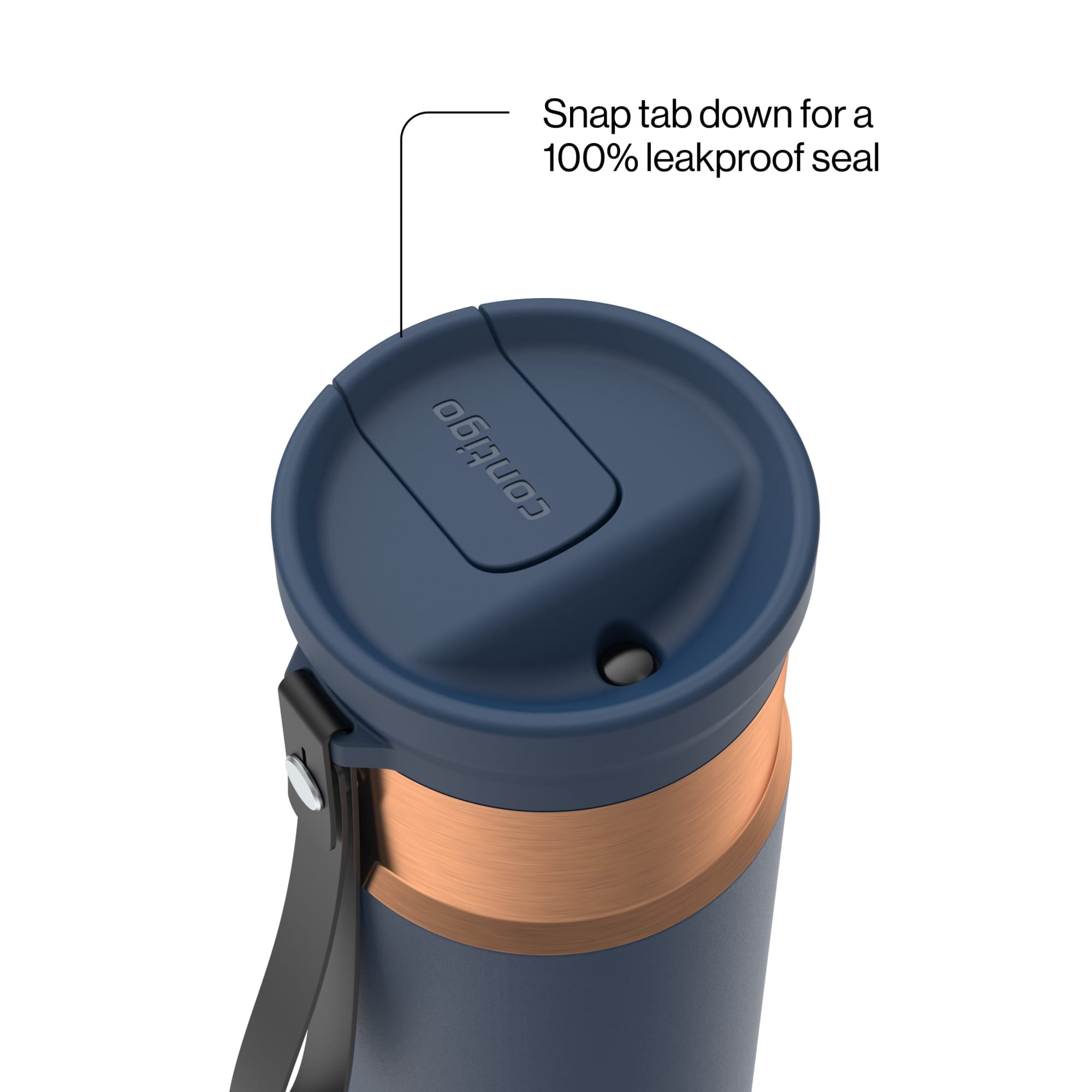 Contigo SnapSeal Leakproof Stainless Steel Reusable Water Bottle with Carrying Strap, Black/Bronze, 16 oz Edition-8P48
