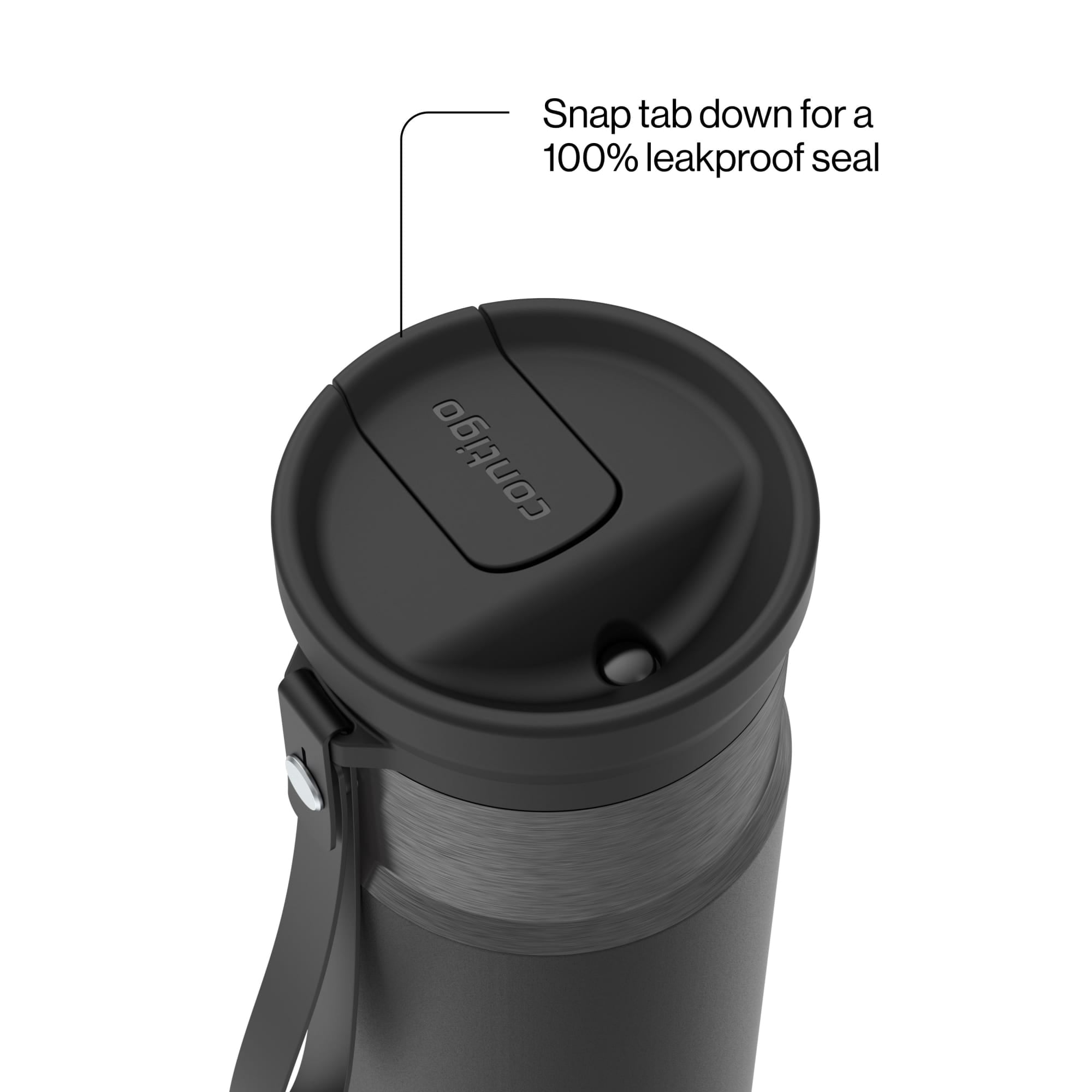 Contigo SnapSeal Leakproof Stainless Steel Reusable Water Bottle with Carrying Strap, Black/Bronze, 16 oz Edition-8P48