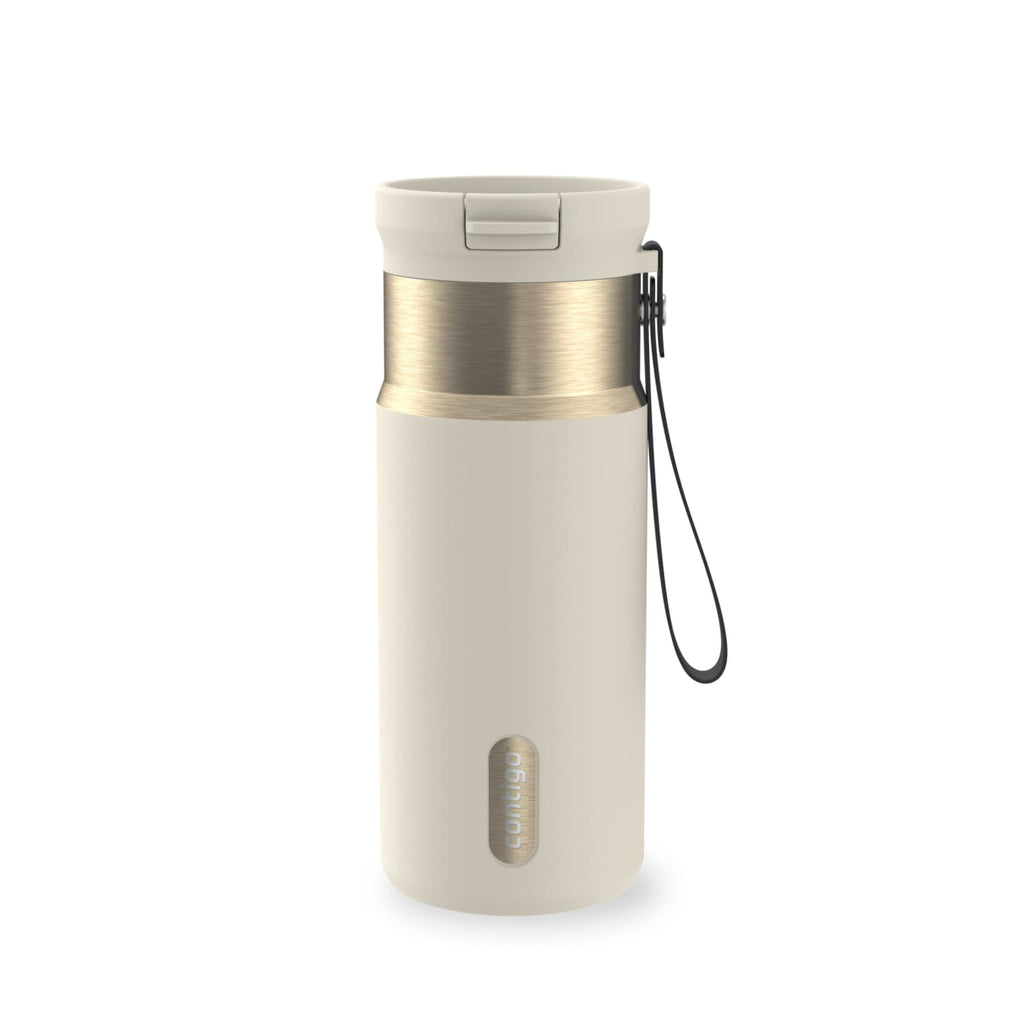 Contigo SnapSeal Leakproof Stainless Steel Reusable Water Bottle with Carrying Strap, Black/Bronze, 16 oz Edition-8P48