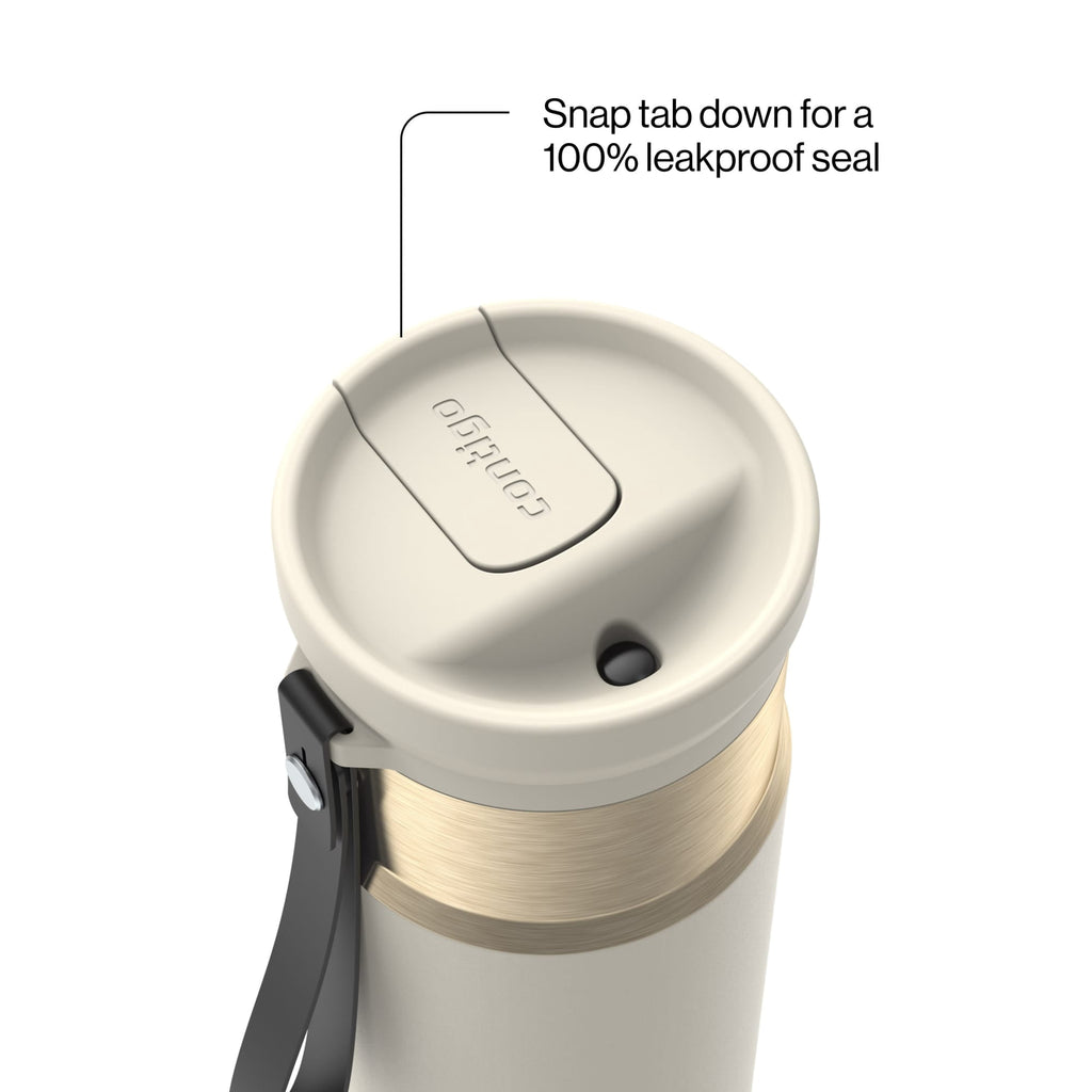 Contigo SnapSeal Leakproof Stainless Steel Reusable Water Bottle with Carrying Strap, Black/Bronze, 16 oz Edition-8P48