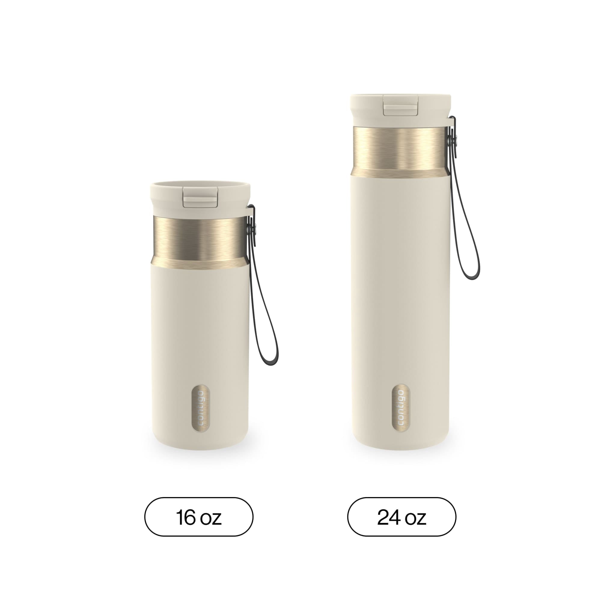 Contigo SnapSeal Leakproof Stainless Steel Reusable Water Bottle with Carrying Strap, Black/Bronze, 16 oz Edition-8P48