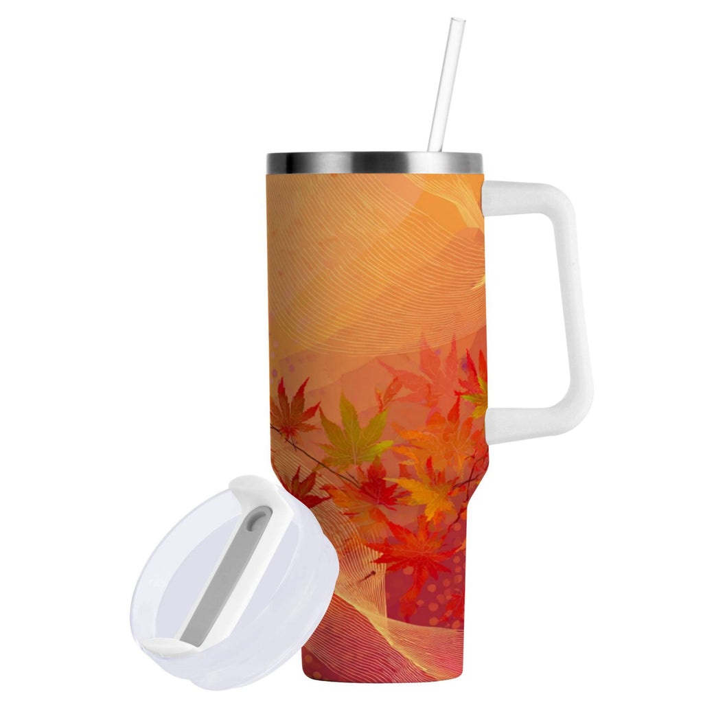 40 oz Insulated Stainless Steel Tumbler Double Wall Stainless Steel Tumbler with 2-Way Drinking Red Maple Leaves in Autumn Edition-9KWF
