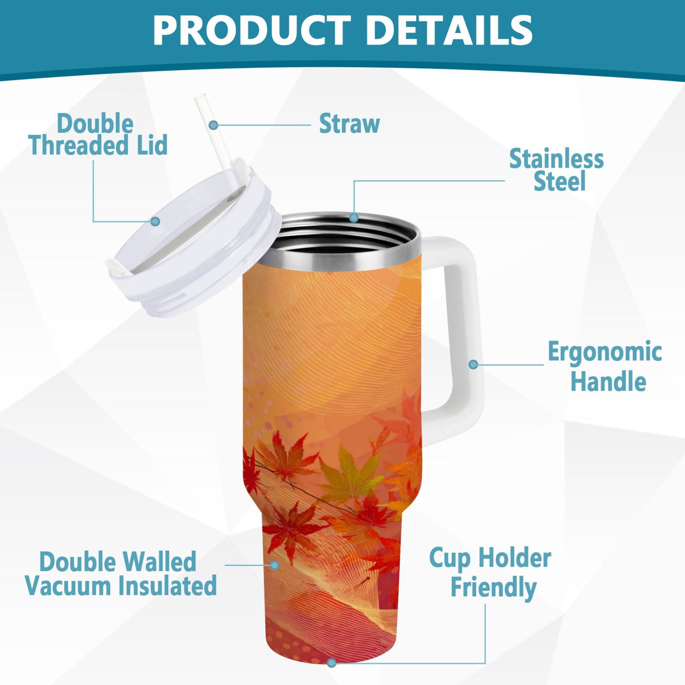 40 oz Insulated Stainless Steel Tumbler Double Wall Stainless Steel Tumbler with 2-Way Drinking Red Maple Leaves in Autumn Edition-9KWF