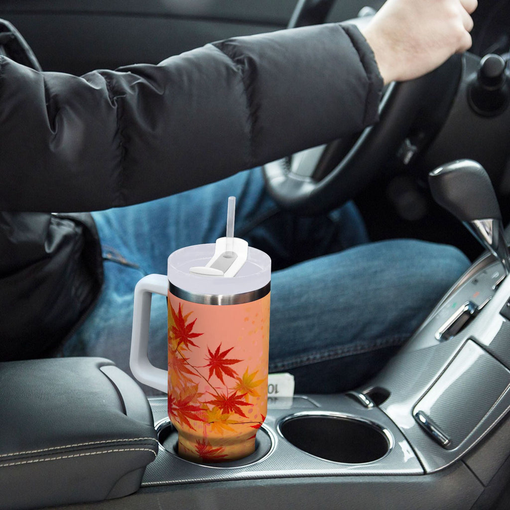 40 oz Insulated Stainless Steel Tumbler Double Wall Stainless Steel Tumbler with 2-Way Drinking Red Maple Leaves in Autumn Edition-9KWF