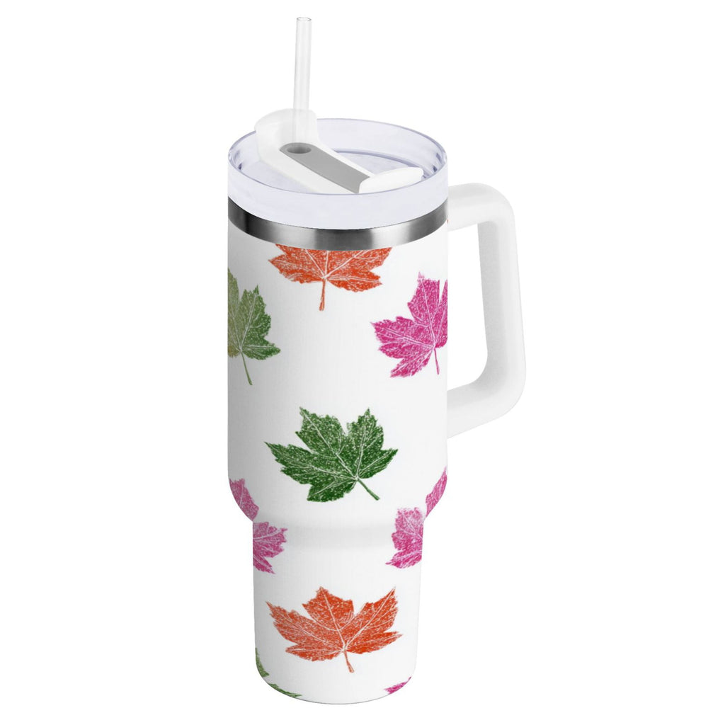 40 oz Insulated Stainless Steel Tumbler Double Wall Stainless Steel Tumbler with 2-Way Drinking Pink Maple Leaf Edition-UKZ1
