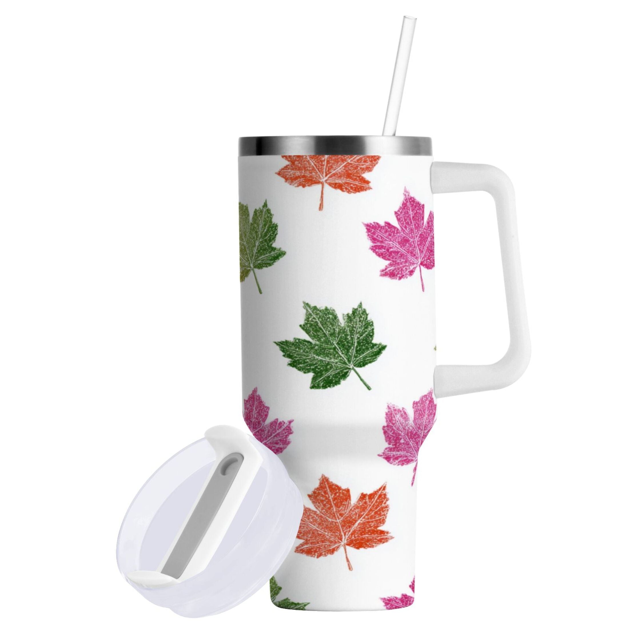 40 oz Insulated Stainless Steel Tumbler Double Wall Stainless Steel Tumbler with 2-Way Drinking Pink Maple Leaf Edition-UKZ1