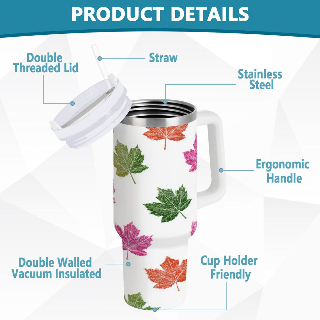 40 oz Insulated Stainless Steel Tumbler Double Wall Stainless Steel Tumbler with 2-Way Drinking Pink Maple Leaf Edition-UKZ1