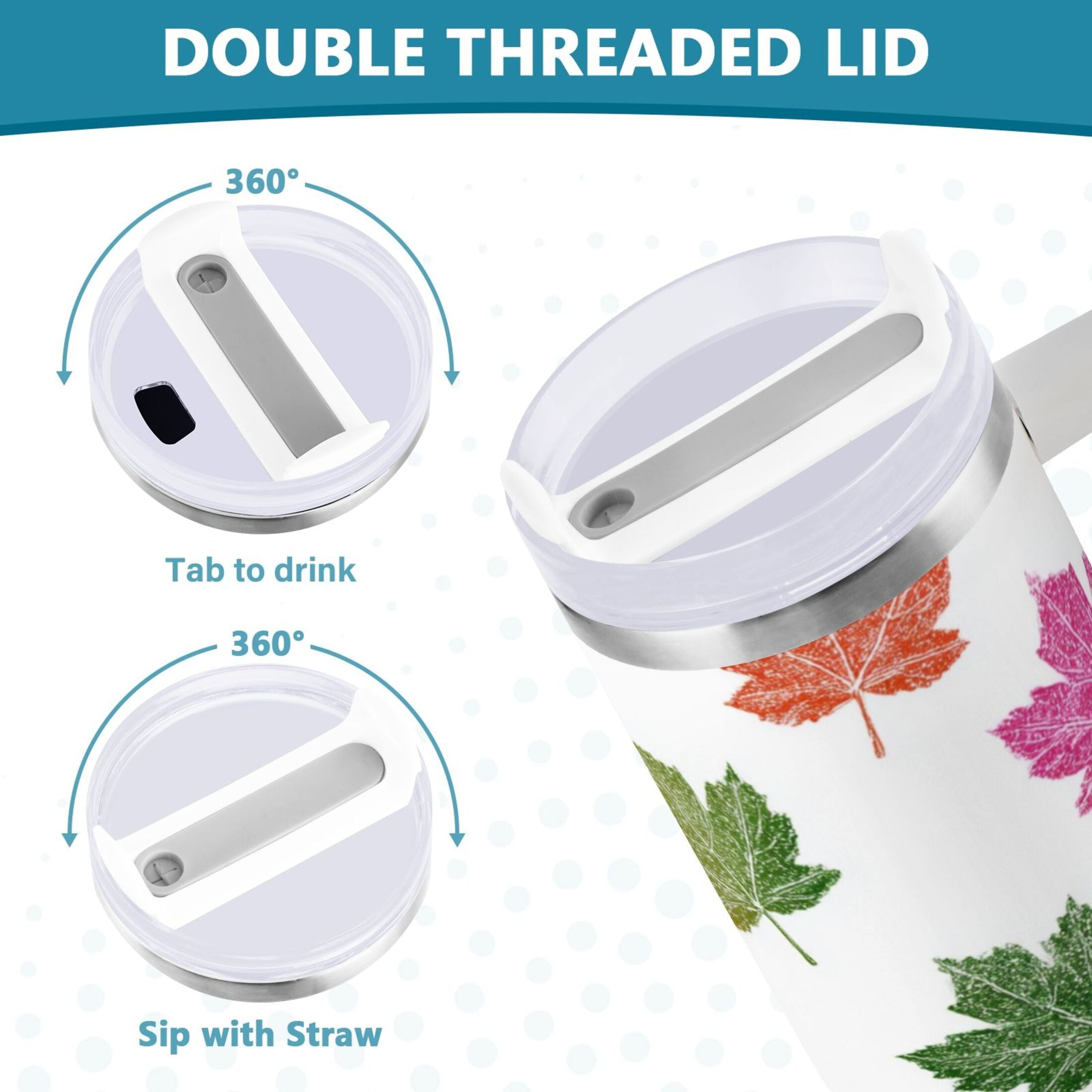40 oz Insulated Stainless Steel Tumbler Double Wall Stainless Steel Tumbler with 2-Way Drinking Pink Maple Leaf Edition-UKZ1