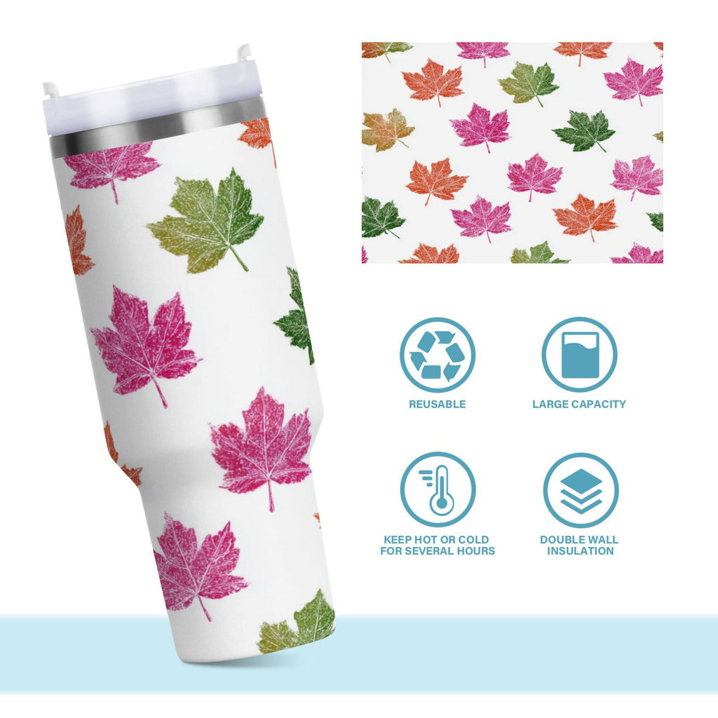 40 oz Insulated Stainless Steel Tumbler Double Wall Stainless Steel Tumbler with 2-Way Drinking Pink Maple Leaf Edition-UKZ1